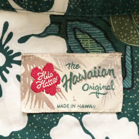Vintage Hilo Hatie Hawaiian Aloha Shirt Green with White Hibiscus Large - Picture 5 of 6